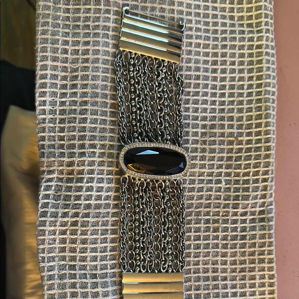 Betsey Johnson Silver and Black Chain Mesh Watch
